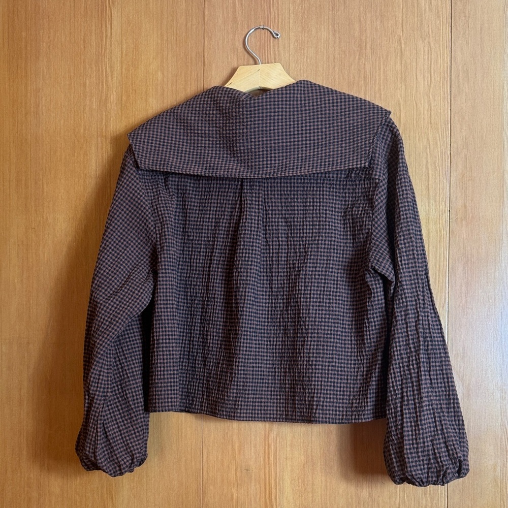 Zara Brown Checked Button-Down with Oversized Col… - image 5